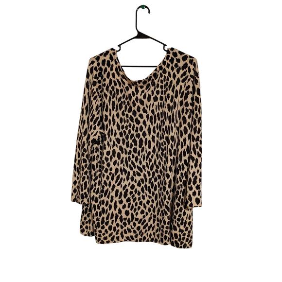 Cato Leopard Animal Print Long Sleeve Sweater Top 22/24W Brown & Black 27"L - Picture 1 of 4